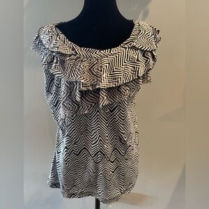 Black and White Chevron Ruffle Top